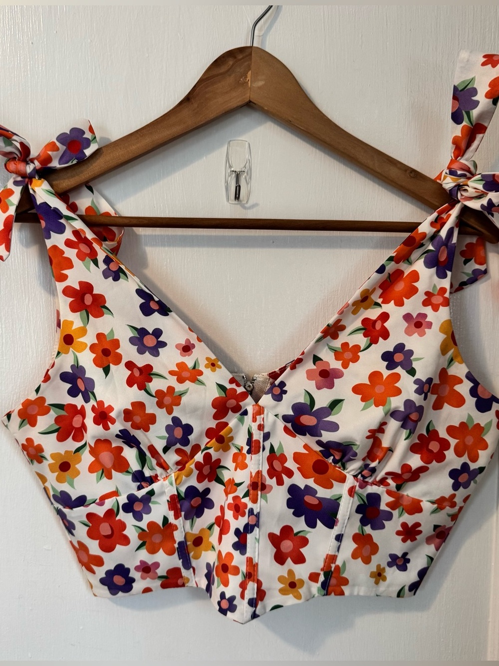 Floral Tie Sleeve Bustier Style Tank Top